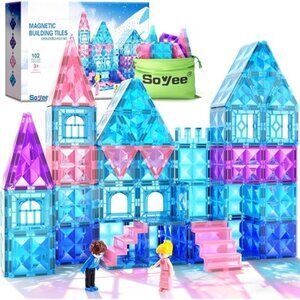 Magnetic Tiles 102pcs with 2 Stairs 2 Dolls Princess Castle Building Girls Toys